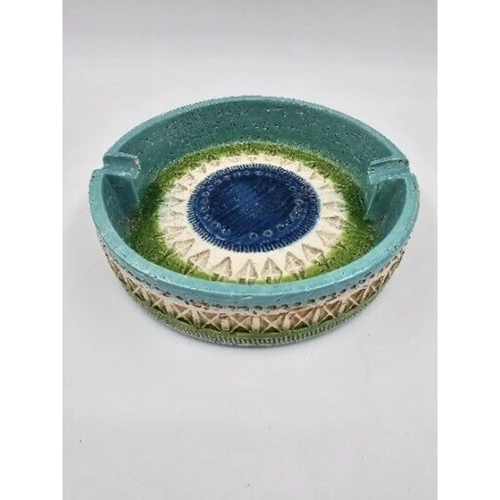 Vintage Mid-Century Bitossi For Rosenthal-Netter Ceramic Blue Glazed Ashtray